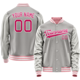 Custom Gray Pink Solid Color Varsity Letterman Jacket