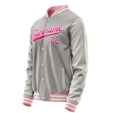 Custom Gray Pink Solid Color Varsity Letterman Jacket