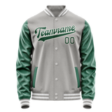 Custom Gray Kelly-Green Solid Color Varsity Letterman Jacket