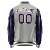 Custom Gray Purple Solid Color Varsity Letterman Jacket