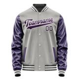 Custom Gray Purple Solid Color Varsity Letterman Jacket