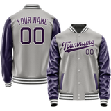 Custom Gray Purple Solid Color Varsity Letterman Jacket