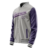 Custom Gray Purple Solid Color Varsity Letterman Jacket
