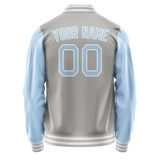 Custom Gray Light-Blue Solid Color Varsity Letterman Jacket