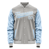 Custom Gray Light-Blue Solid Color Varsity Letterman Jacket
