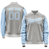 Custom Gray Light-Blue Solid Color Varsity Letterman Jacket