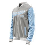 Custom Gray Light-Blue Solid Color Varsity Letterman Jacket