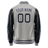 Custom Gray Navy Solid Color Varsity Letterman Jacket