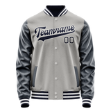 Custom Gray Navy Solid Color Varsity Letterman Jacket
