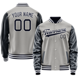 Custom Gray Navy Solid Color Varsity Letterman Jacket