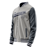 Custom Gray Navy Solid Color Varsity Letterman Jacket