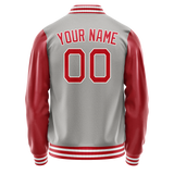 Custom Gray Red Solid Color Varsity Letterman Jacket
