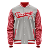 Custom Gray Red Solid Color Varsity Letterman Jacket
