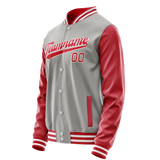 Custom Gray Red Solid Color Varsity Letterman Jacket