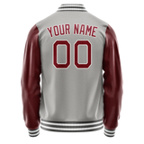 Custom Gray Crimson Solid Color Varsity Letterman Jacket