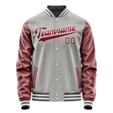 Custom Gray Crimson Solid Color Varsity Letterman Jacket