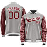 Custom Gray Crimson Solid Color Varsity Letterman Jacket