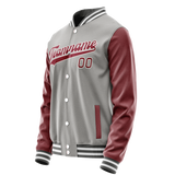 Custom Gray Crimson Solid Color Varsity Letterman Jacket