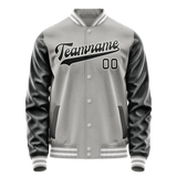 Custom Gray Black Solid Color Varsity Letterman Jacket