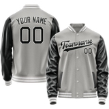 Custom Gray Black Solid Color Varsity Letterman Jacket