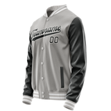 Custom Gray Black Solid Color Varsity Letterman Jacket