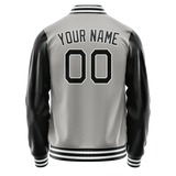 Custom Gray Black Solid Color Varsity Letterman Jacket