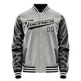Custom Gray Black Solid Color Varsity Letterman Jacket
