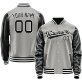 Custom Gray Black Solid Color Varsity Letterman Jacket