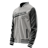 Custom Gray Black Solid Color Varsity Letterman Jacket