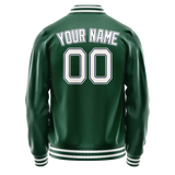 Custom Kelly-Green White Solid Color Varsity Letterman Jacket