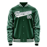 Custom Kelly-Green White Solid Color Varsity Letterman Jacket