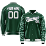 Custom Kelly-Green White Solid Color Varsity Letterman Jacket