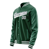 Custom Kelly-Green White Solid Color Varsity Letterman Jacket