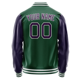 Custom Kelly-Green Purple Solid Color Varsity Letterman Jacket