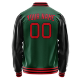 Custom Kelly-Green Black Solid Color Varsity Letterman Jacket