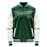 Custom Kelly-Green White Solid Color Varsity Letterman Jacket