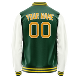 Custom Kelly-Green White Solid Color Varsity Letterman Jacket