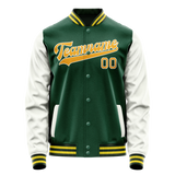 Custom Kelly-Green White Solid Color Varsity Letterman Jacket