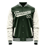 Custom Green Cream Solid Color Varsity Letterman Jacket