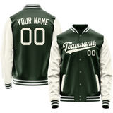 Custom Green Cream Solid Color Varsity Letterman Jacket