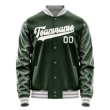 Custom Green Gray Solid Color Varsity Letterman Jacket