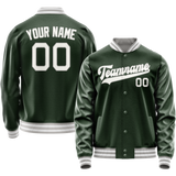 Custom Green Gray Solid Color Varsity Letterman Jacket