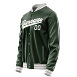 Custom Green Gray Solid Color Varsity Letterman Jacket
