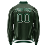 Custom Green White Solid Color Varsity Letterman Jacket