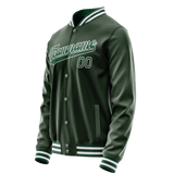 Custom Green White Solid Color Varsity Letterman Jacket