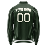 Custom Green Cream Solid Color Varsity Letterman Jacket