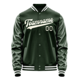 Custom Green Cream Solid Color Varsity Letterman Jacket