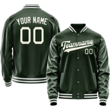 Custom Green Cream Solid Color Varsity Letterman Jacket