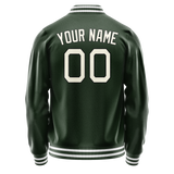 Custom Green Cream Solid Color Varsity Letterman Jacket