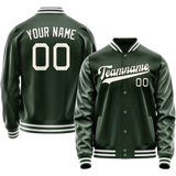 Custom Green Cream Solid Color Varsity Letterman Jacket